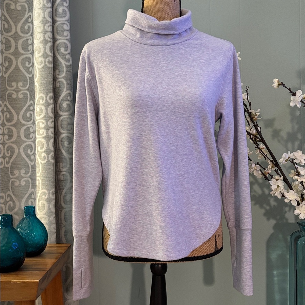 DSG Brushed Fleece Heathered Grey/Purple Turtleneck Rounded Hem Sweatshirt